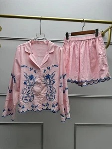 Camisa Sissel Edelbo Elegante Francesa Dos Piezas Verano Retro Ondulada + Pantalones Cortos Casuales - Imagen 1 de 24