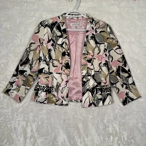 Kasper Pink/Black/White Lined Open Front Blazer Jacket Womens 4 Beaded - Picture 1 of 10