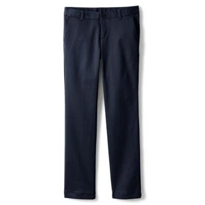 NWT LANDS' END GIRLS PLAIN FRONT STRETCH CHINO PANTS CLASSIC NAVY 7 - Image 1 of 4