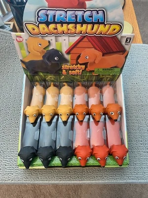 Wholesale Case of 12 4 Colors Novelty Stretch Dachshund Sausage Dog Stress Ball - Image 1 of 2