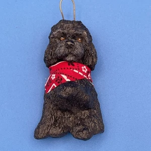 Black Cockapoo Puppy Dog Christmas Tree Ornament wearing Red Kerchief 3" - Picture 1 of 6
