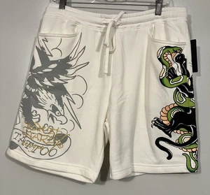 Ed Hardy Herren Panther Totenkopf Fleece Short Elfenbein Gr. L Stil EHM8100-16 Neu mit Etikett - Bild 1 von 15