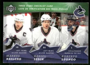 2007 THREE STARS CHECKLIST CARD VANCOUVER CANUCKS - Picture 1 of 2