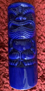Tikis Bar And Grill Waikiki Hawaii Blue Tiki Glass Tumbler EUC - Picture 1 of 5