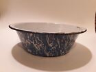 Vintage Enamelware Agate Metal Bowl Pot- Blue/White Swirl - 9.5 X 3.5"