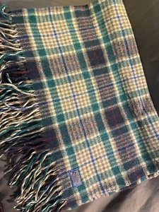 Vintage PENDLETON Plaid Green Fringe Camp Lodge Wool Blanket 78x54 Made in USA - Picture 1 of 18