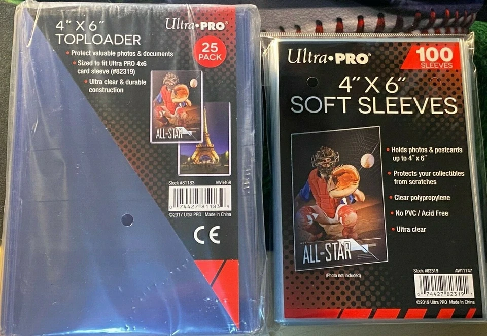 Ultra Pro 4" x 6" Soft Sleeves (100) Ultra Clear NEW & (25) 4" x 6" Toploaders