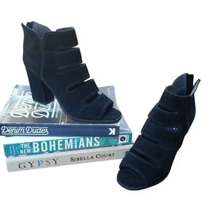 Seychelles Womens Black Suede Strappy Leather Peep Toe Ankle Booties 7M Reg $175 - Picture 1 of 8