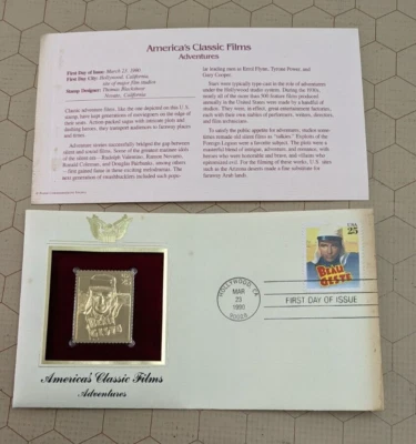 Gold Stamp American Classic Films, Adventures Beau Geste First Day of Issue 1990 - Image 1 of 4