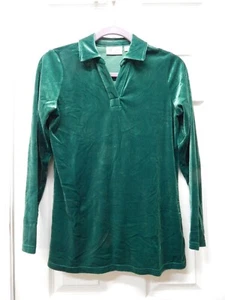 Denim & Co Collared Long Sleeve Stretch Velvet Top-Evergreen-XXS-A284551-NEW - Picture 1 of 2