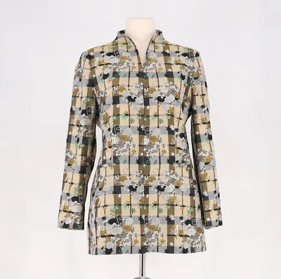 ZARA BASIC Jacquard Brocade Botanical Grid Print Mandarin Collar Blazer Size L - Image 1 of 4