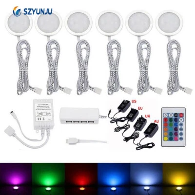 2/3/4/6/8pcs LED Under Cabinet Light Puck Light Kit Remote Control RGB Lamp 12V - Image 1 of 4