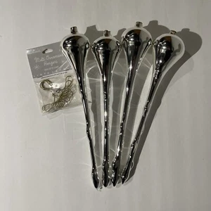 4 Vintage Twisted Silver Icicle Teardrop Glass Christmas Ornaments - Picture 1 of 5