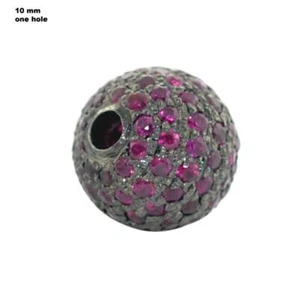 1.28ct Ruby Diamond Pave Bead Oxidized Finding 925 Starling Silver - Picture 1 of 4