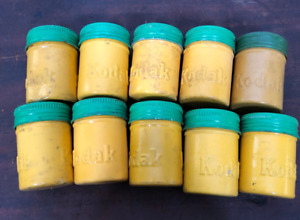 Lot of 10 Empty Kodak Embossed Metal Film Canister Tin - Yellow w/ Green Lid  #3