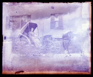 LATE 1800s or EARLY 1900s GLASS NEGATIVE, WOMAN IN CARRIAGE, HORSE'S BUTT - Picture 1 of 2
