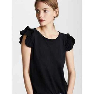 Current/Elliot Doppelrüsche schwarzes Damen-T-Shirt - Bild 1 von 6