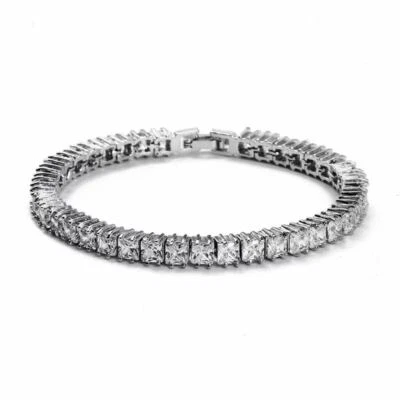 4mm Princess Cut Cubic Zirconia CZ White Gold Filled Bride Tennis Bracelet Gift - Image 1 of 3