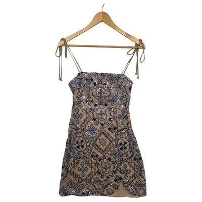 Free People Dress Womens 2 Blue Tan Sequin Mini Boho Festival Party Mesh HOCO - Image 1 of 4