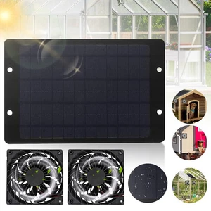 New Solar Powered Fan 12V 10W Waterproof Dual Exhaust Fan For Camping Greenhouse - Picture 1 of 9