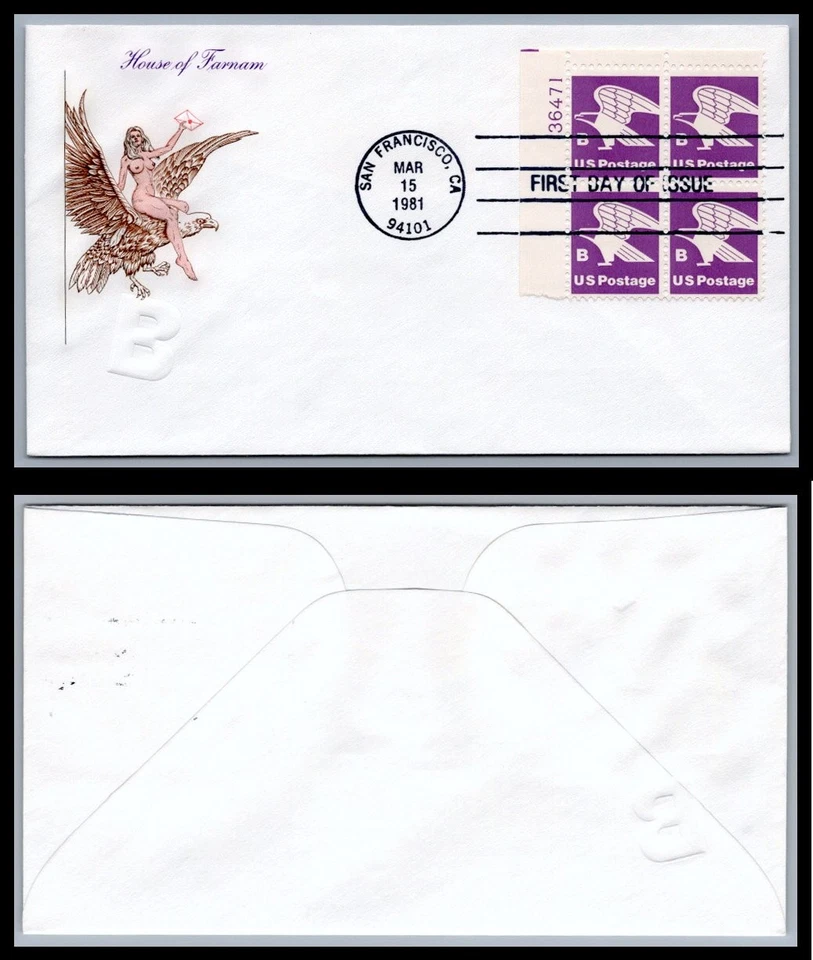 US FDC # 1818 "B" Rate (18c) Eagle  HF Plate Block 36471 UL 1981, 9Q1106 - Image 1 of 1
