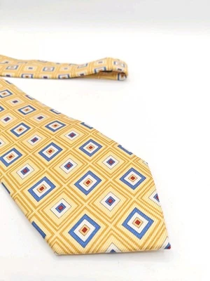 🇺🇲 Jos A Bank Mens Yellow Geometric Silk Tie Made In Italy 58x3.5  - Image 1 of 4