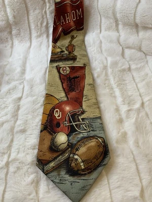 Eagles Wings Men’s OU Oklahoma Sooners 100% Silk Tie NCAA Sports Coach Teacher M - Image 1 of 4