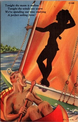 Postal de lino de cómics de Curt Teich escena estación de tren chica pinup What A Life Foto 1 de 2