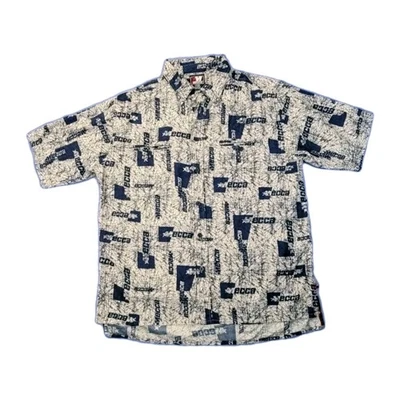 Vtg Mecca Shirt Men's L Button Down Blue All Over Monogram Logo Hip Hop 90s Y2K - Image 1 of 4