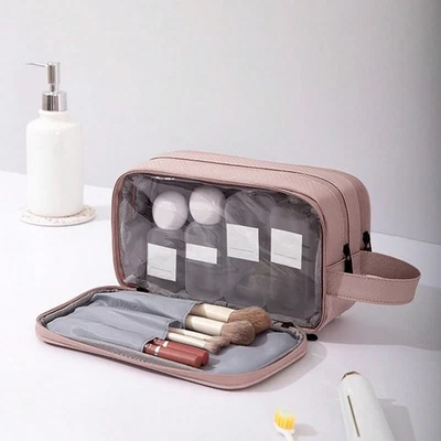 Черный кожаный путешествий туалетных принадлежностей сумка молнии чехол устроитель бритья портативный новый - Изображение 1 из 4