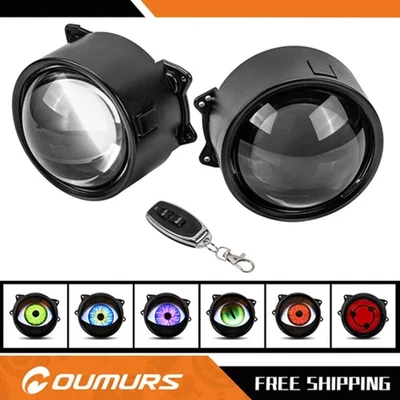 3" Car Devil Eyes Lens Lights Dynamic Headlight Assembly 6 Modes With 12V Remote - Image 1 of 4