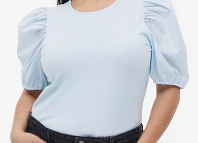 H&M Blue Puff Sleeve Top Tee Sz M - Image 1 of 4