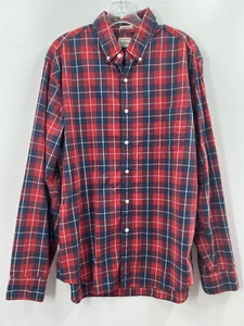 J. Camisa de algodón Crew para hombre manga larga con botones roja y azul a cuadros talla grande - Imagen 1 de 7