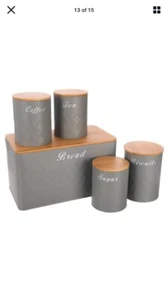 Set Of 3 Tea Coffee Sugar Jars Canisters Copper Effect Kitchen Storage - Picture 1 of 1
