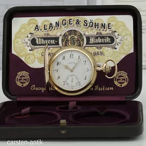 A. Lange & Söhne 18k Gold Taschenuhr Guillaume Unruh Orignal Box Zertifikat 1910 - Bild 1 von 17