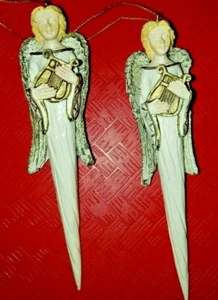 Lote de 2 adornos decorativos de Navidad de arpa para tocar ángeles - 51/2" de alto - Imagen 1 de 7