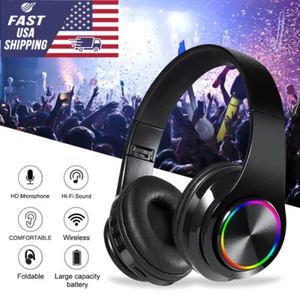 Wireless Bluetooth Headphones Super Bass Foldable Stereo Earphones Mic Headsets - Picture 1 of 17