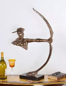 Bronzed Indian Shooter Native American Statue Sculpture Decorative Object - Picture 1 of 5