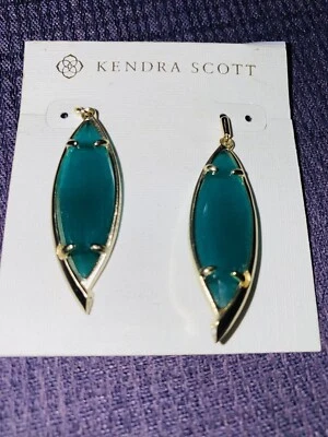 Kendra Scott Maxwell Esmeralda Ojo de Gato Oro Pendientes Gota Joyería Raro KS Regalo Foto 1 de 2