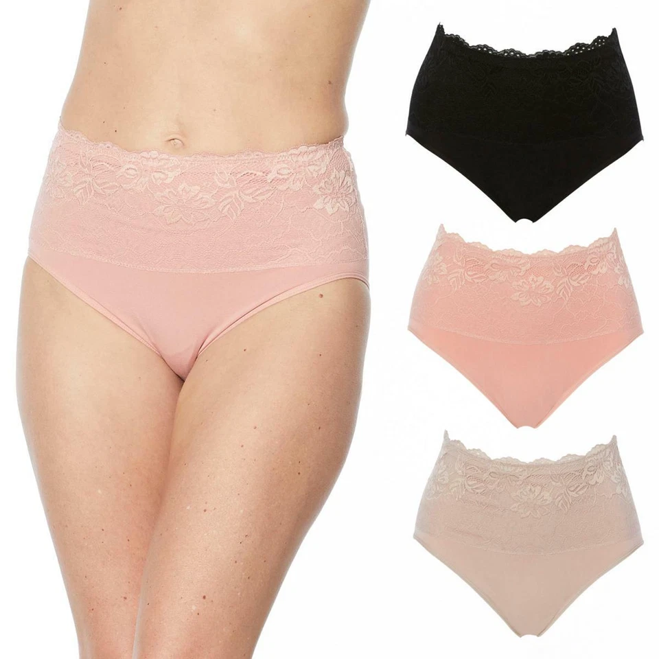 Paquete de 3 bragas Rhonda Shear Ahh de mezcla de algodón con superposición de encaje rosa combo S #679962 Foto 1 de 3