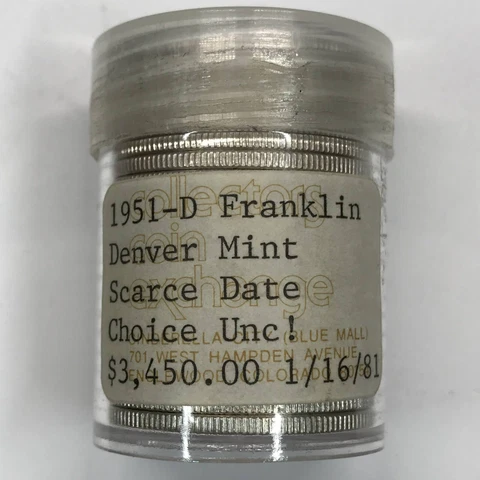 1951 D Franklin Half Dollar BU Tube Cover