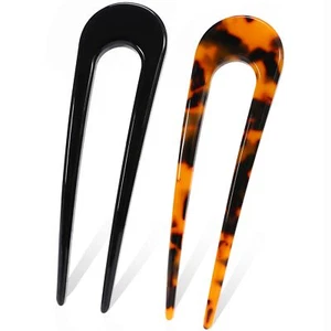 French Hair Pins Tortoise Shell French Hair Forks U Shaped French Pins 2 Pron... - Picture 1 of 8