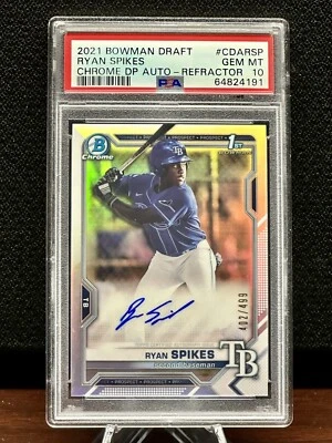 RYAN SPIKES 2021 Bowman Chrome 1st Rookie Card Refractor Auto PSA 10 #/499 Pop 2 - Image 1 of 4