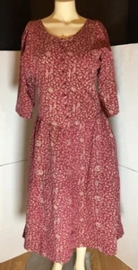 Vintage Prairie Time Women Dress Mid Calf Small/medium Size Red Flower Pattern - Picture 1 of 8