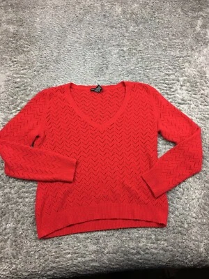 New York & Company Sweater Womens Size Large Red V-Neck See Through - Image 1 of 4