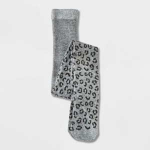 Girls' Cotton Leopard Printed Tights - Cat & Jack Gray S - Picture 1 of 1