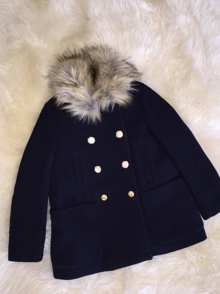 Новый J экипажа Crewcuts девочек замок искусственного меха воротник пальто C8583 8 темно-синий новый с Ярлыками - Изображение 1 из 1