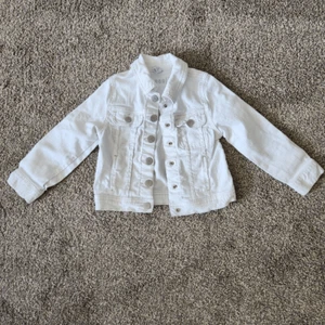Gap Cropped Jean Jacket Girls 4 White Denim Button Up Long Sleeve Collar Cotton - Picture 1 of 5