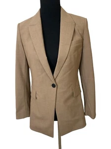 Theory Etiennette Tan Traceable Wool One Button Blazer Size 4 Quiet Luxury - Picture 1 of 7