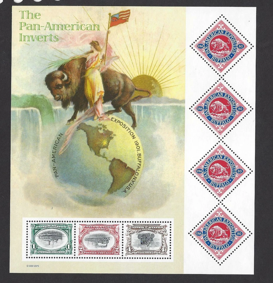 USA 2000 FULL SHEET MNH BUFFALO PAN AMERICAN EXPOSITION BUFFALO TRAIN BOAT FLAG - Image 1 of 1